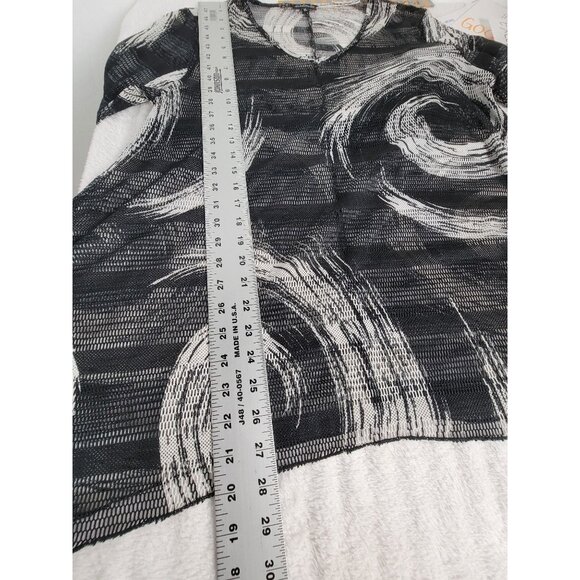 Dor Dor Couture Women Black White Mesh Tunic Top XL Flared Sleeve Abstract Swirl - Picture 7 of 7